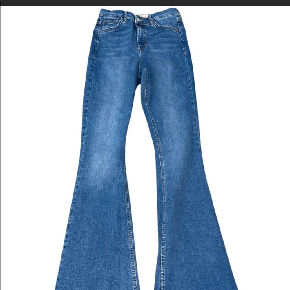 TOPSHOP Womens Moto Jamie Flare Medium Wash Jeans Denim Size 28